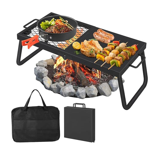 Swivel Campfire Grill With Carrying Bag Heavy Duty Steel Fire Pit Grate 360 Degree Adjustable Open Fire Grill