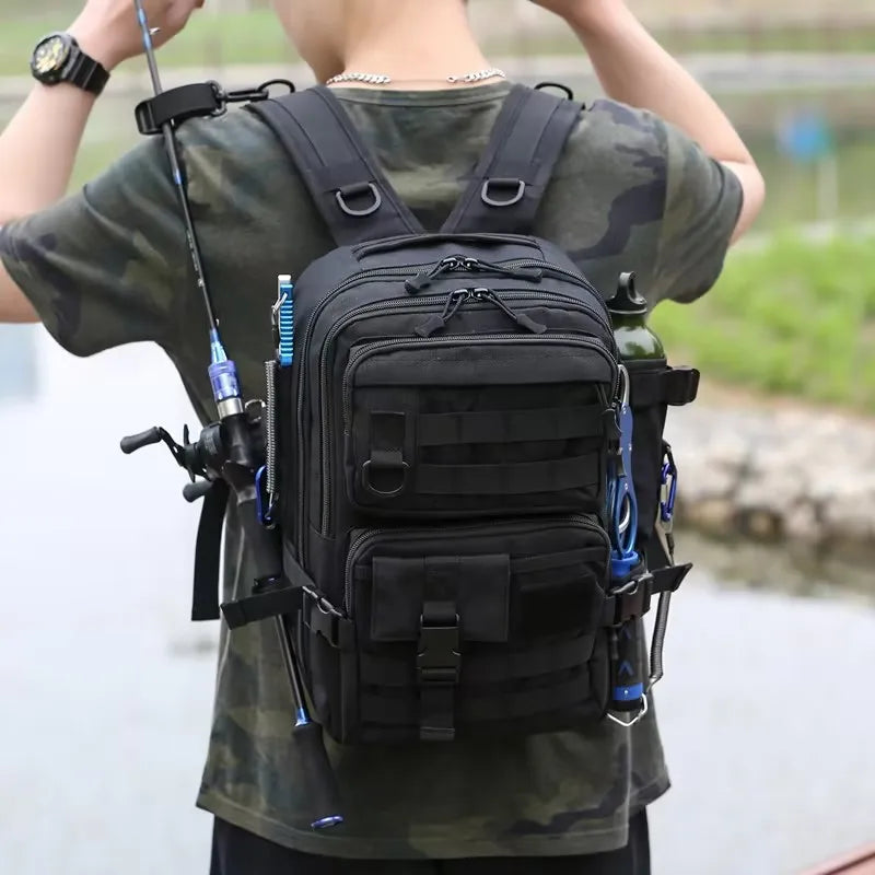 Large Fishing Tackle Storage Bag With Rod Holder Backpack