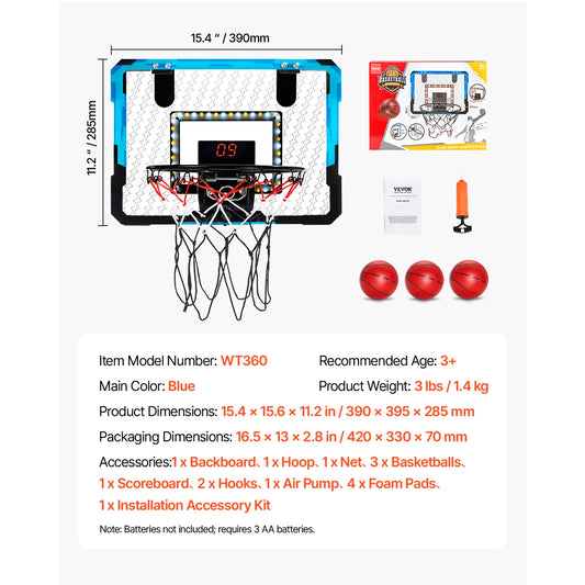 SucceBuy Kids Sports Toys Basketball Balls Wall Type Foldable Basketball Hoop Outdoor Indoor Games for Boys Girls Age 3 Plus
