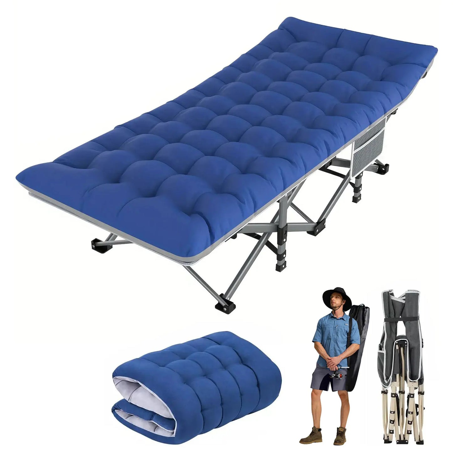 Folding Camping Cot Portable Heavy Duty Bed Adults 200kg