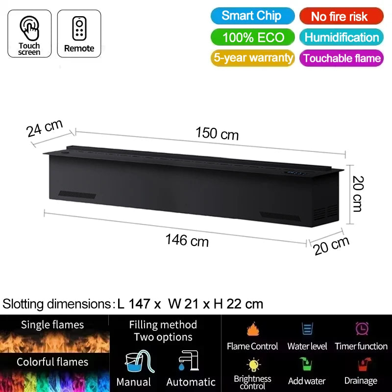 Smart Water Vapor Fireplace with 3D Flame Effect Tuya APP Control Simulated Burning Wood Sound Environmentally Friendly Humidifier