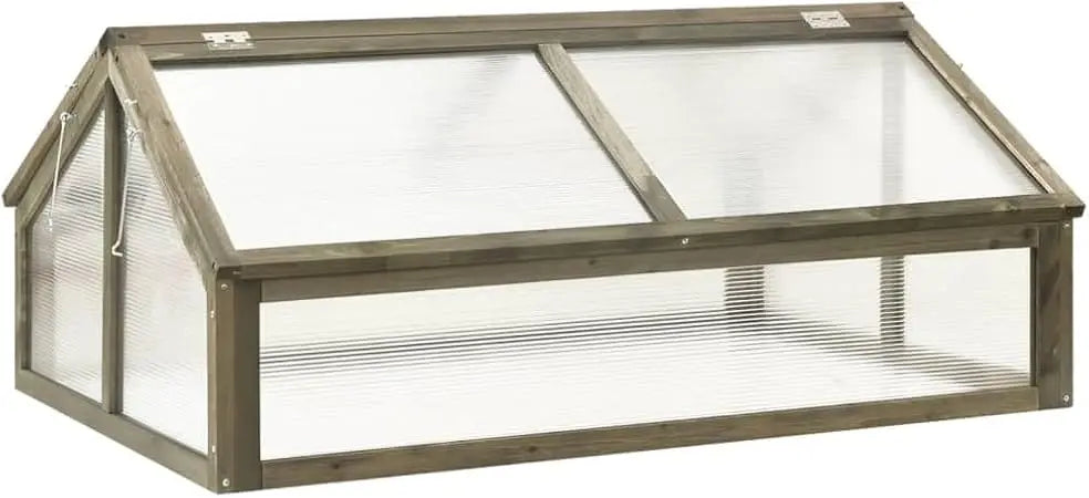 Wooden Greenhouse With Two Hinged Roofs Gray Solid Firwood