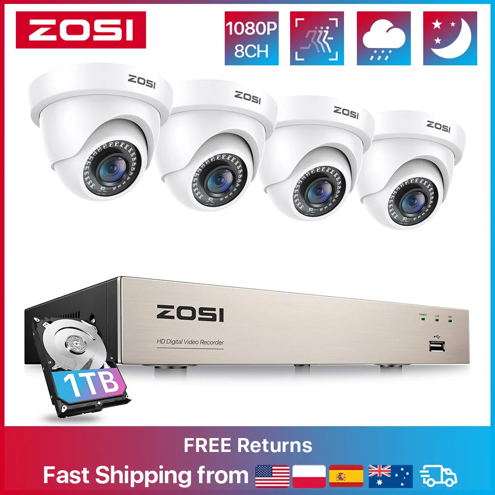 ZOSI 8CH 5MP Lite DVR Security Camera System 4 Pack