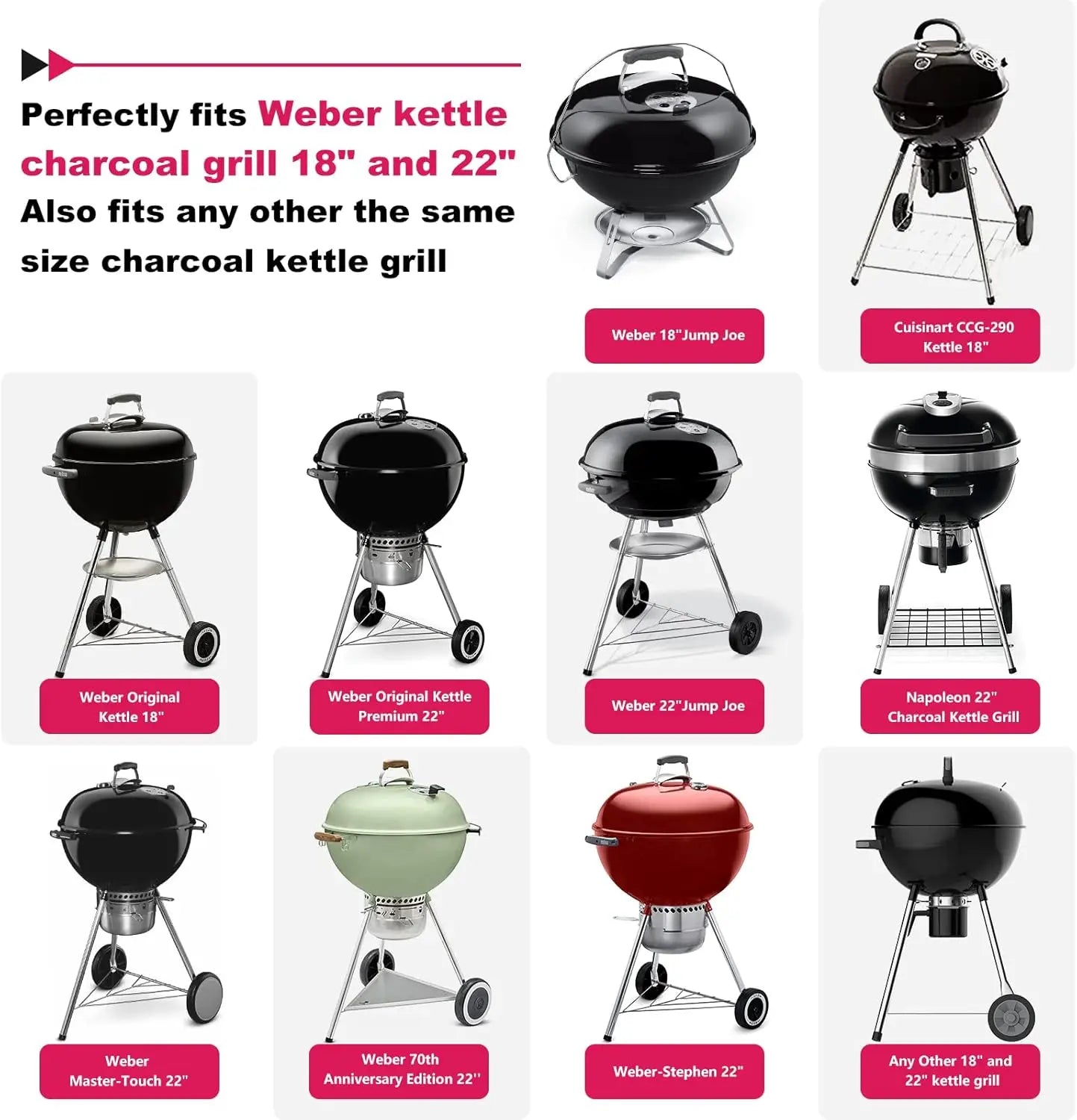 Grill Table Stand Cart for Weber 22 Inch and 18 Inch Original Kettle Jumbo Joe and Master Touch Charcoal Grill Outdoor Prep Table Cooking Station