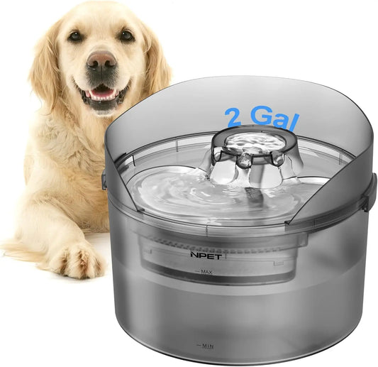 Npet Large Automatic Dog Water Fountain 8L 2 Gallon Water Dispenser with Splatter Guard for Multiple Pets and Large Dogs