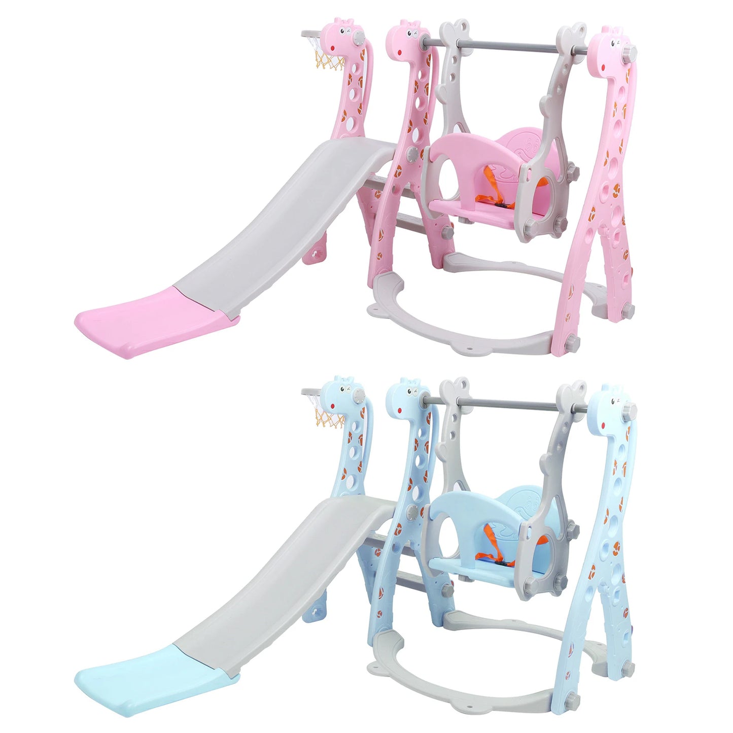 Children Play Slide Set Toddler Climber Swing Set with Basketball Hoop Indoor Outdoor Play Equipment