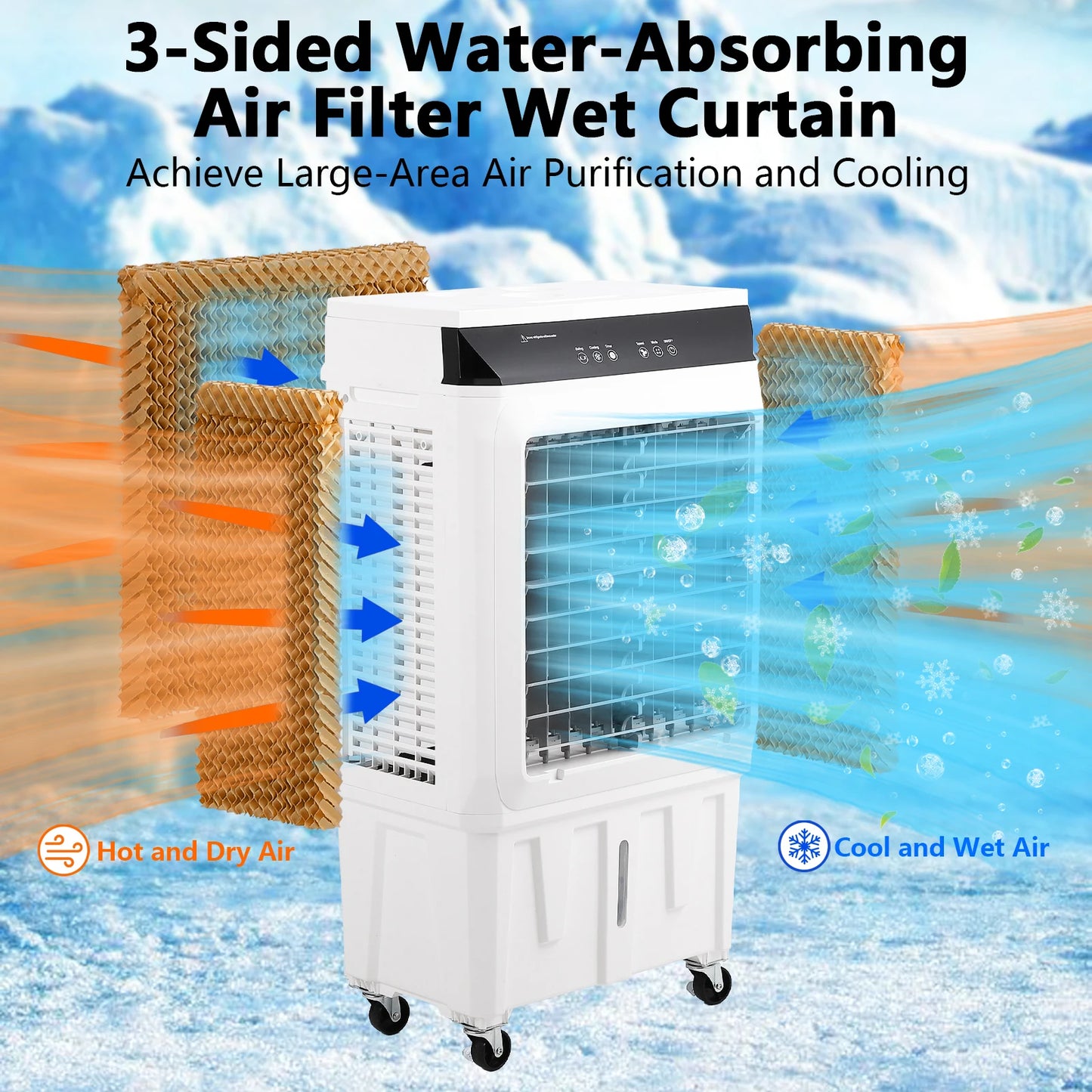 Evaporative Air Cooler 1800 CFM Swamp Cooler with Remote Control 12 Hour Timer 4 Ice Packs 3 Modes and Wind Speeds 8.4 Gallon