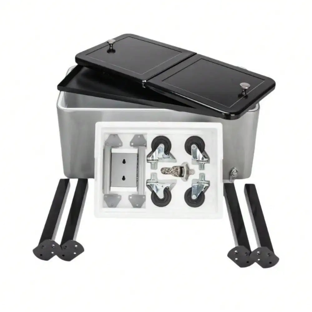 80QT Patio Rolling Cooler Picnic Ice Beer Chest Party Cooler Cart with Wheels