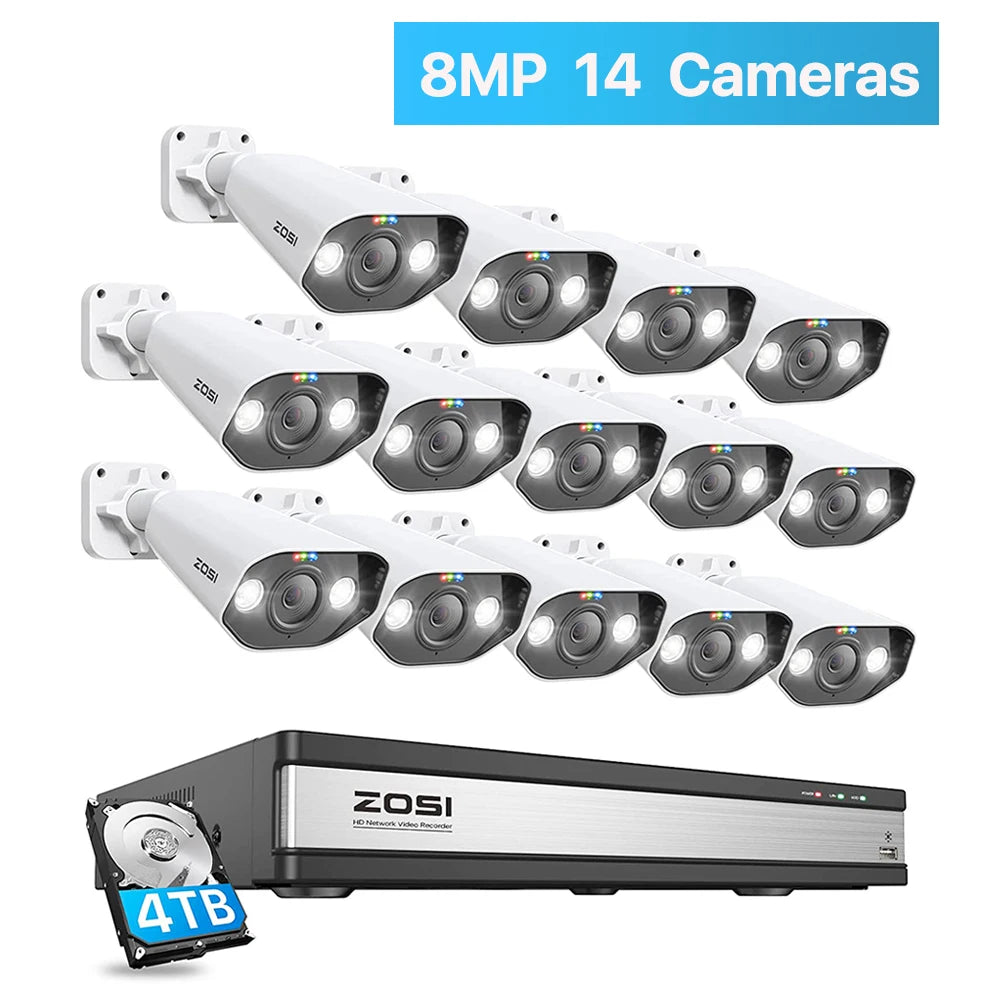 ZOSI 16CH 4K PoE 8MP NVR Security Camera System Outdoor
