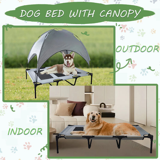 Elevated Dog Bed With Canopy Anti Slip Oxford Fabric