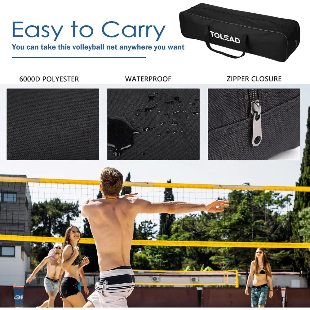 Portable Volleyball Net Set with Height Adjustable Poles Volleyball Ball Pump Boundary Line and Carrying Bag for Outdoor Use