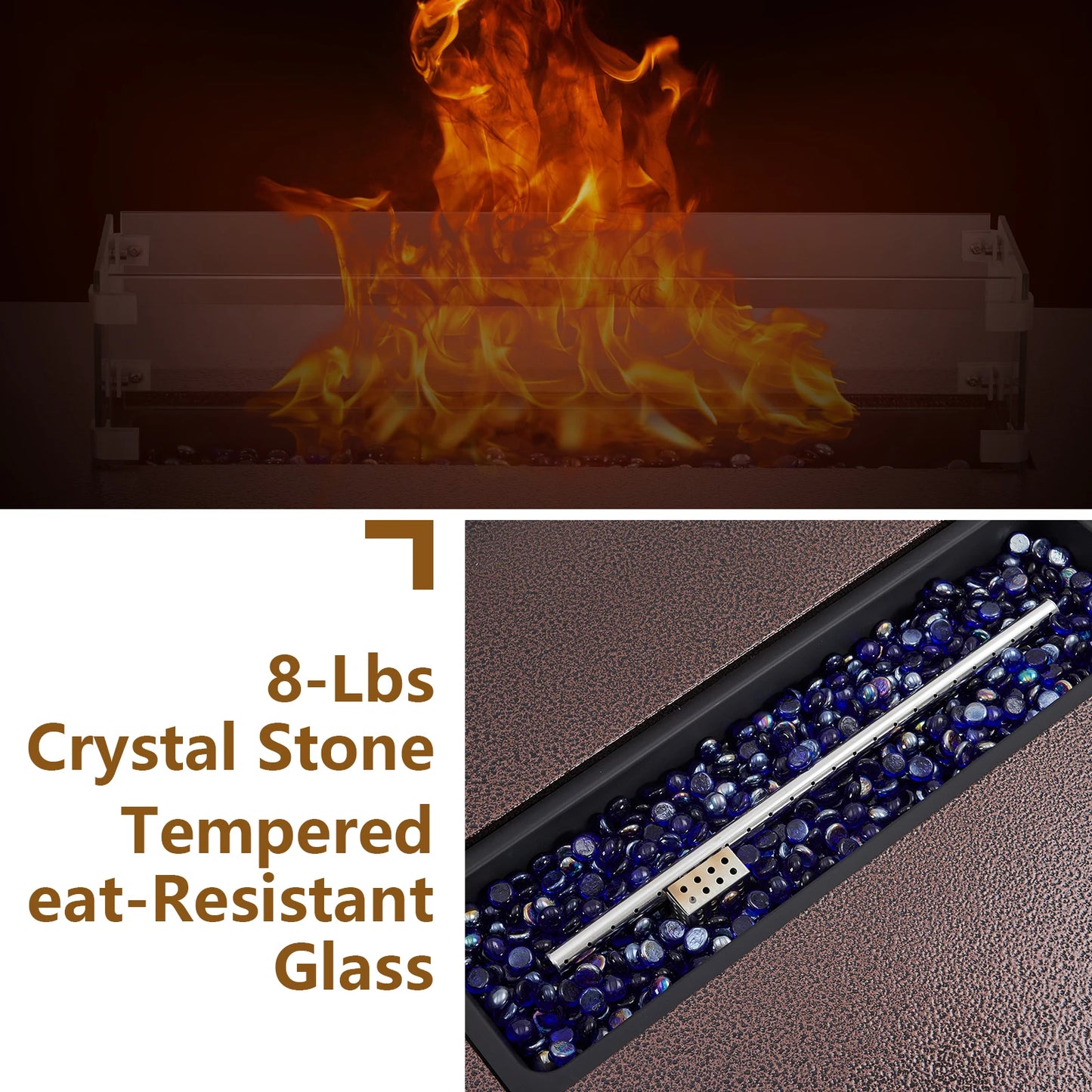 48 Inch Propane Fire Pit Table 50000 BTU with Wind Guard Glass Beads and Rain Cover Steel Outdoor Firepit for Patio Garden