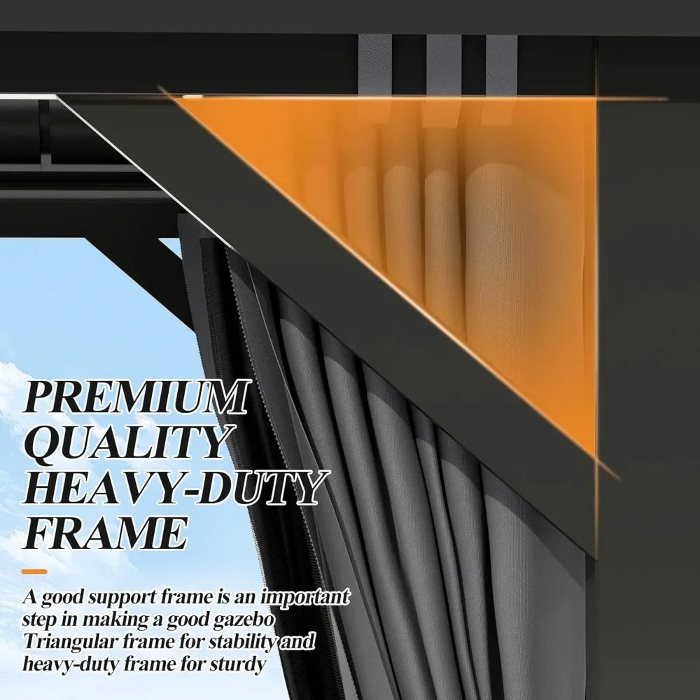 Outdoor Hardtop Gazebo Double Roof Aluminum Steel Netting