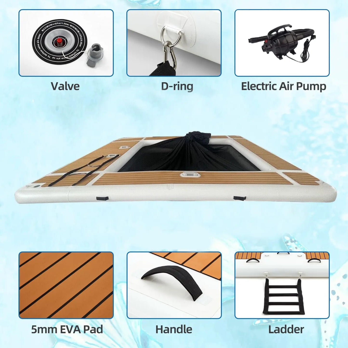Inflatable Floating Swimming Pool Dock Platform 13x10ft Inflatable Sea Pool with Net for Yacht and Boats