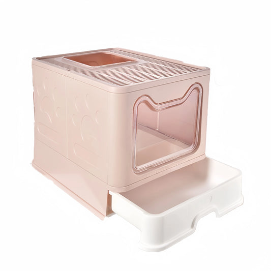 Foldable Litter Box With Drawer And Scooper For Cats