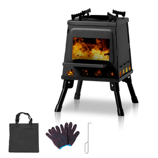 Portable Windproof Outdoor Wood Heater with Burner Stove Bin for Camping Tent