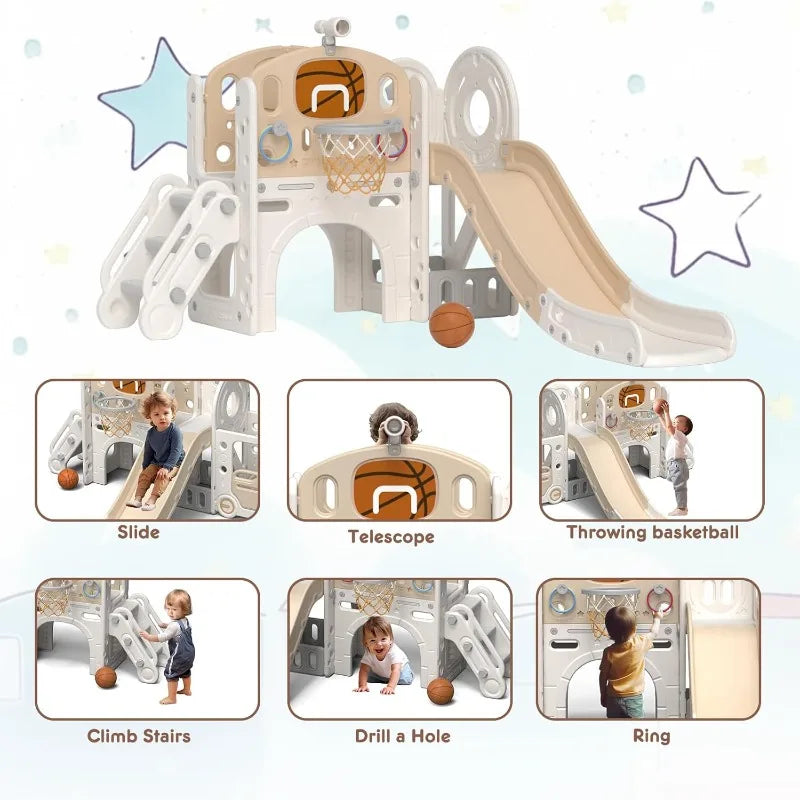 XJD 8 in 1 Toddler Slide Set Kids Climber Playset with Basketball Hoop and Ball Indoor Outdoor Playground for Toddlers 1 to 3 Years