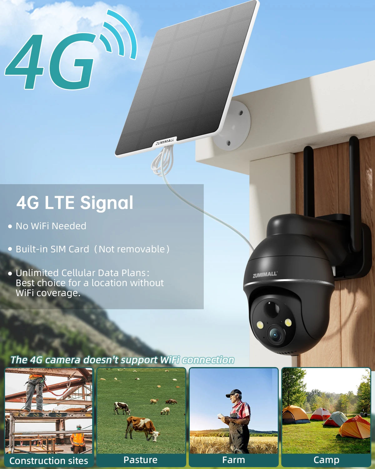4G LTE Solar Security Camera Outdoor With Color Night Vision