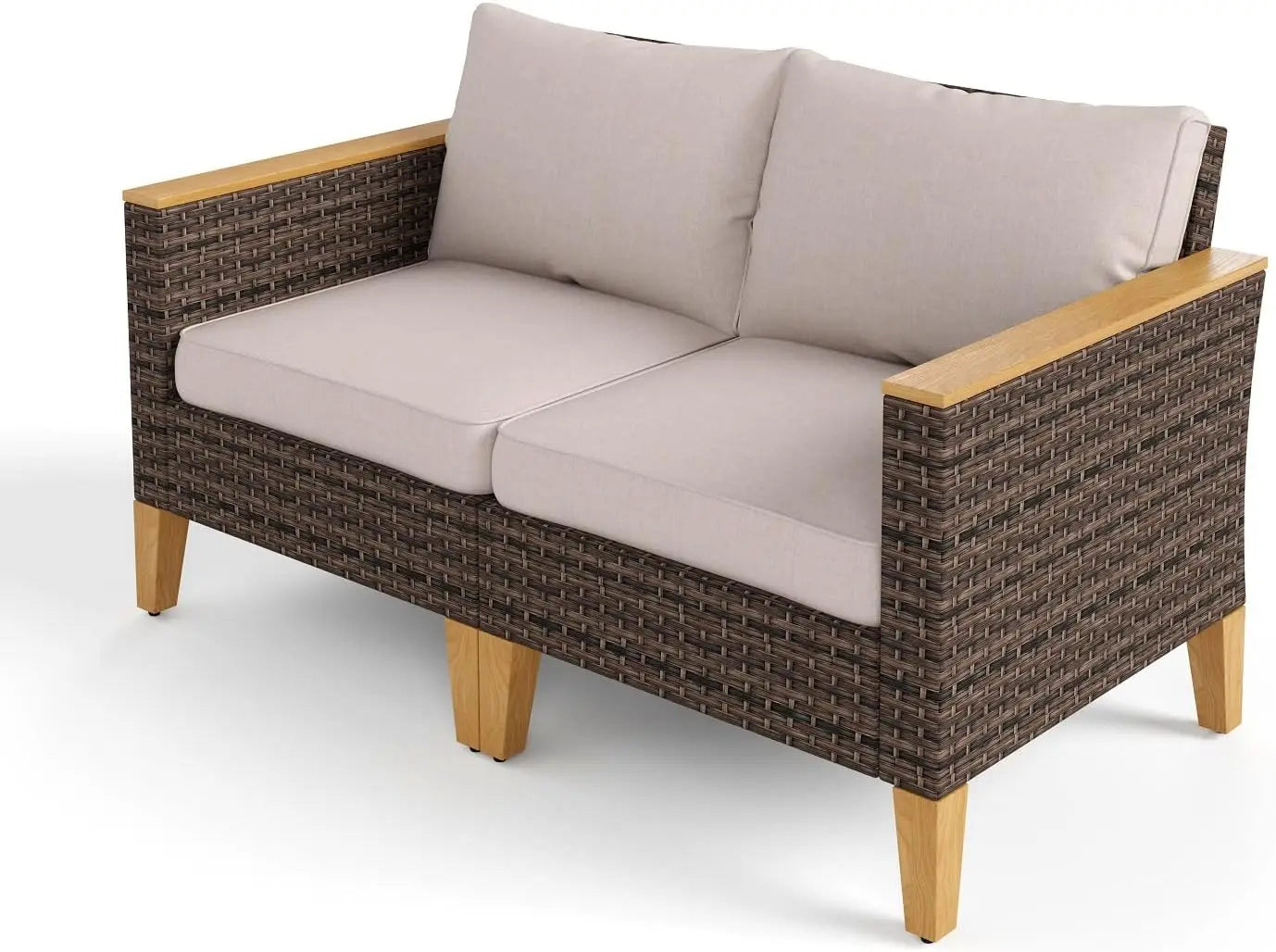 9 Piece Wicker Patio Furniture Set with 56 Inch Fire Pit Table All Weather PE Rattan Sectional Sofa Conversation Set