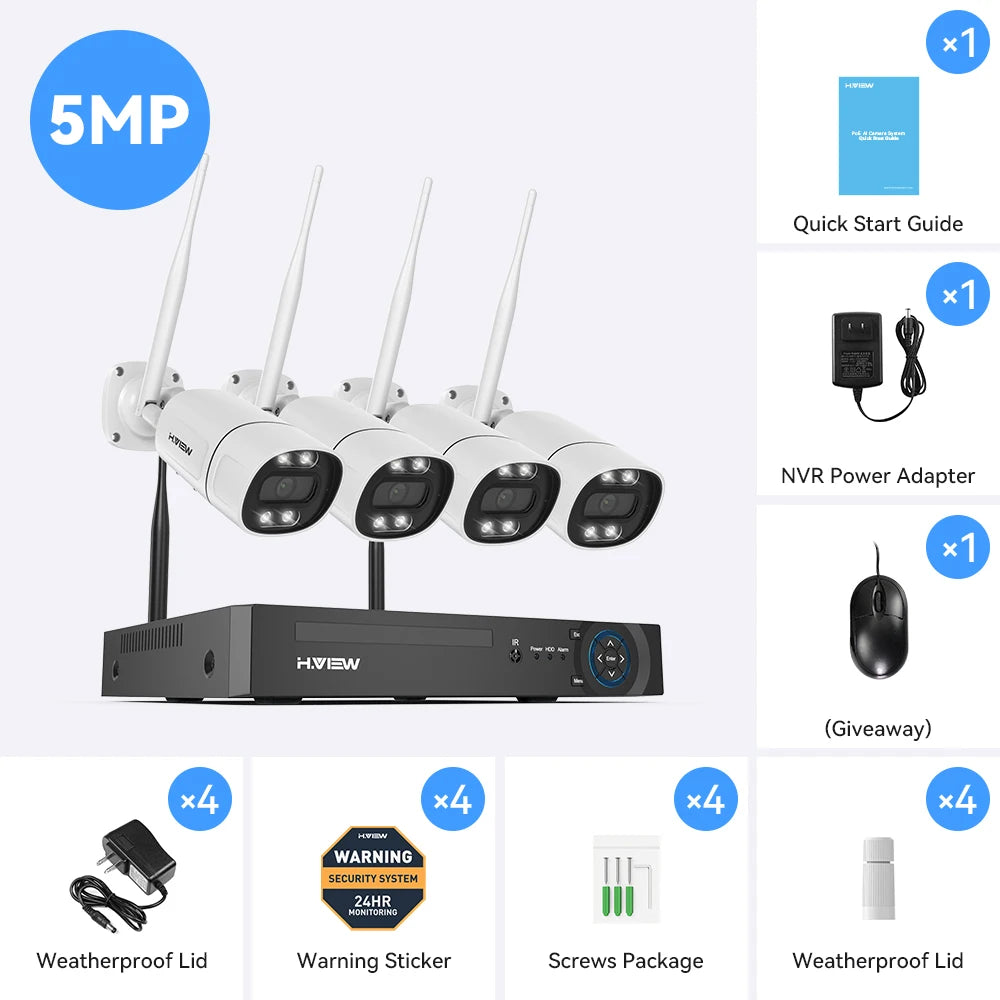 H View 8CH 5MP Wireless WiFi Security Camera Kit NVR
