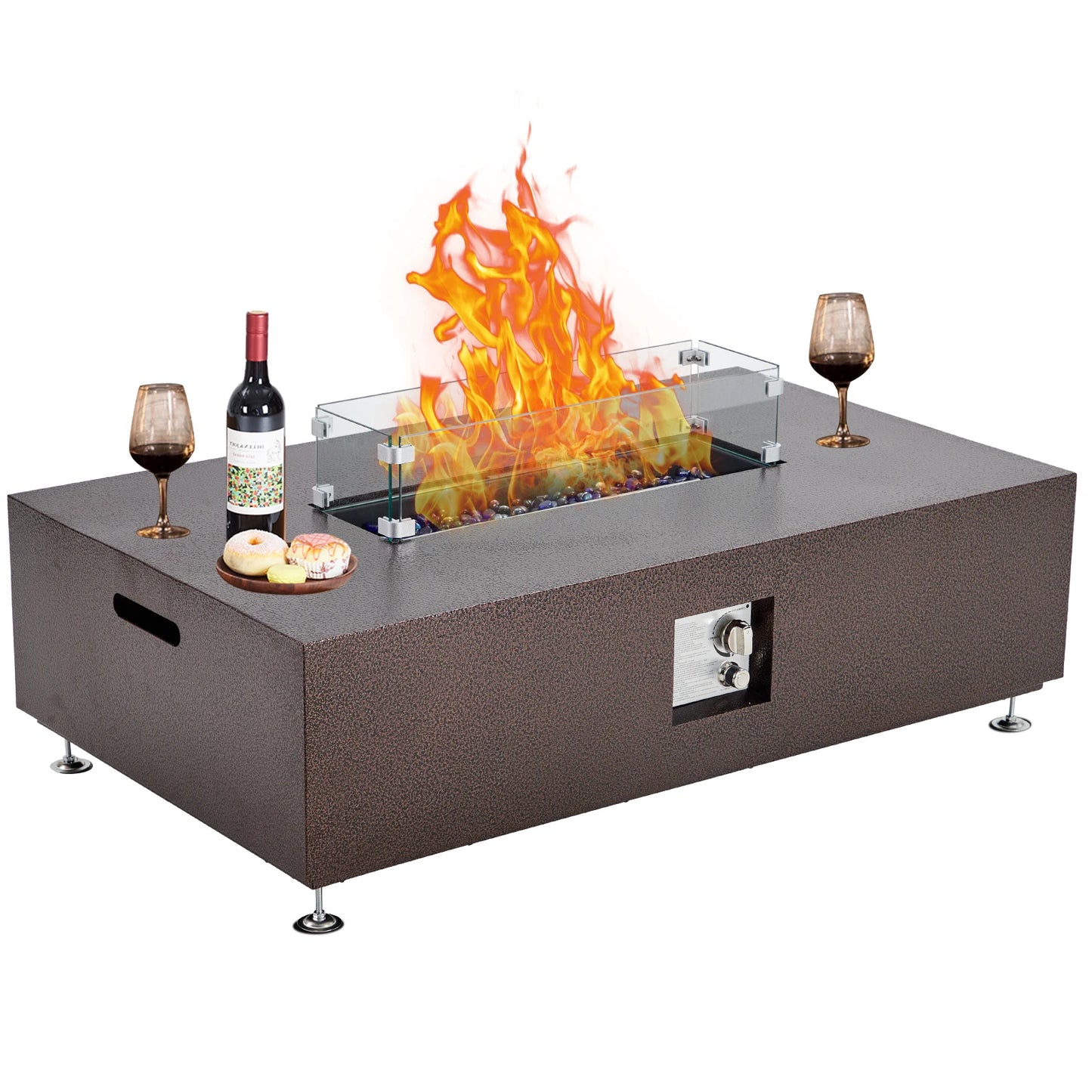 48 Inch Propane Fire Pit Table 50000 BTU with Wind Guard Glass Beads and Rain Cover Steel Outdoor Firepit for Patio Garden