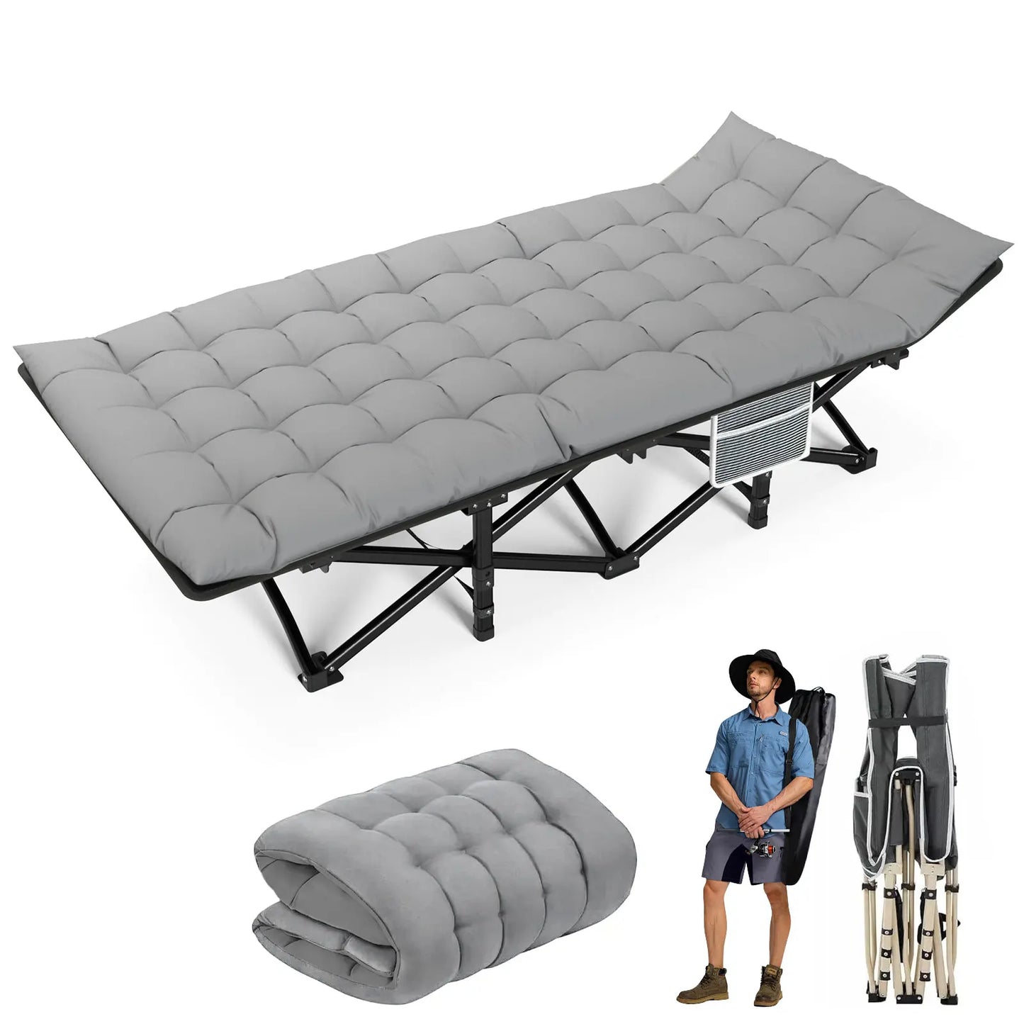 Folding Camping Cot Portable Heavy Duty Bed Adults 200kg