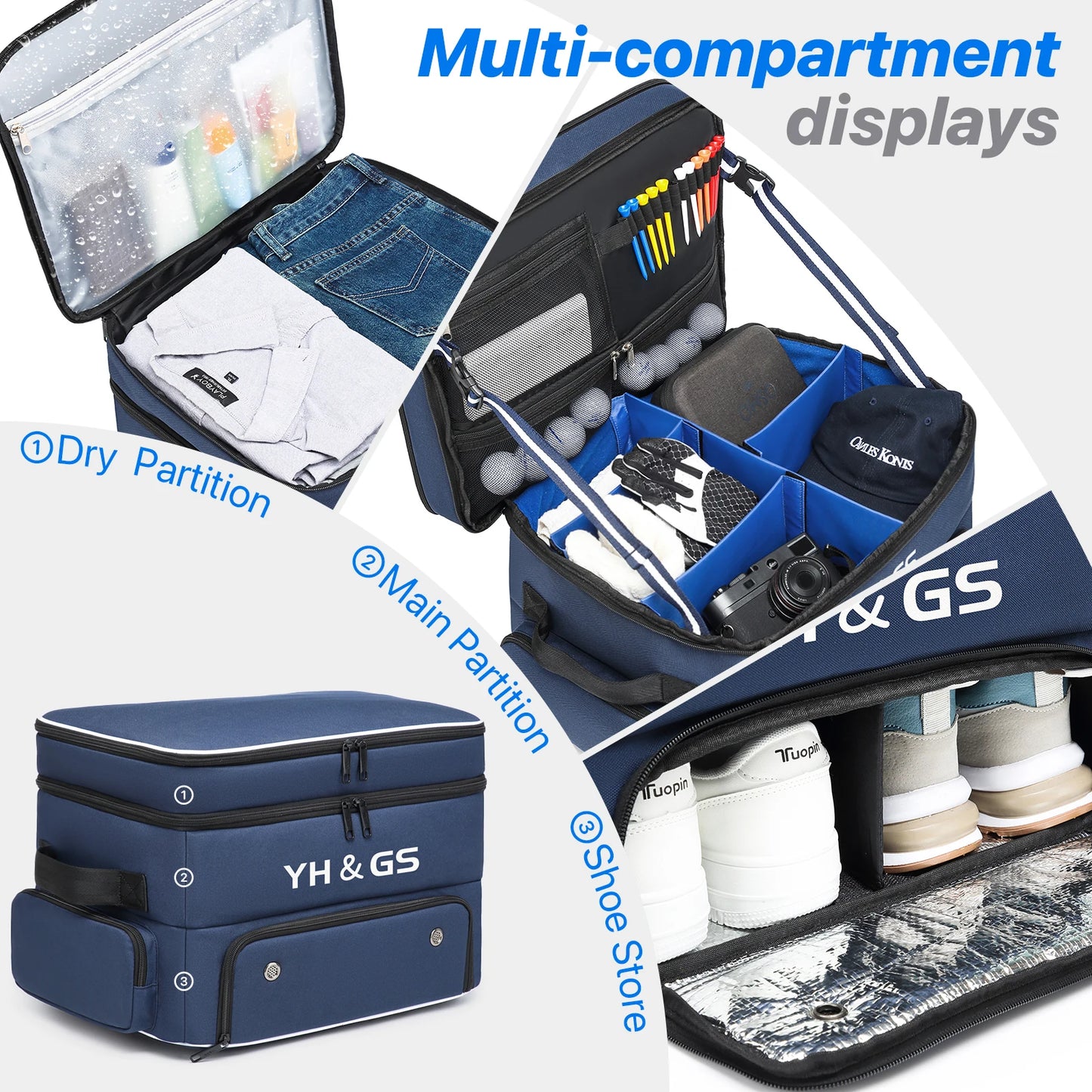 Golf Trunk Organizer Collapsible Golf Shoe Bags with Separate Ventilated Compartment Car Golf Locker for Balls Tees Clothes