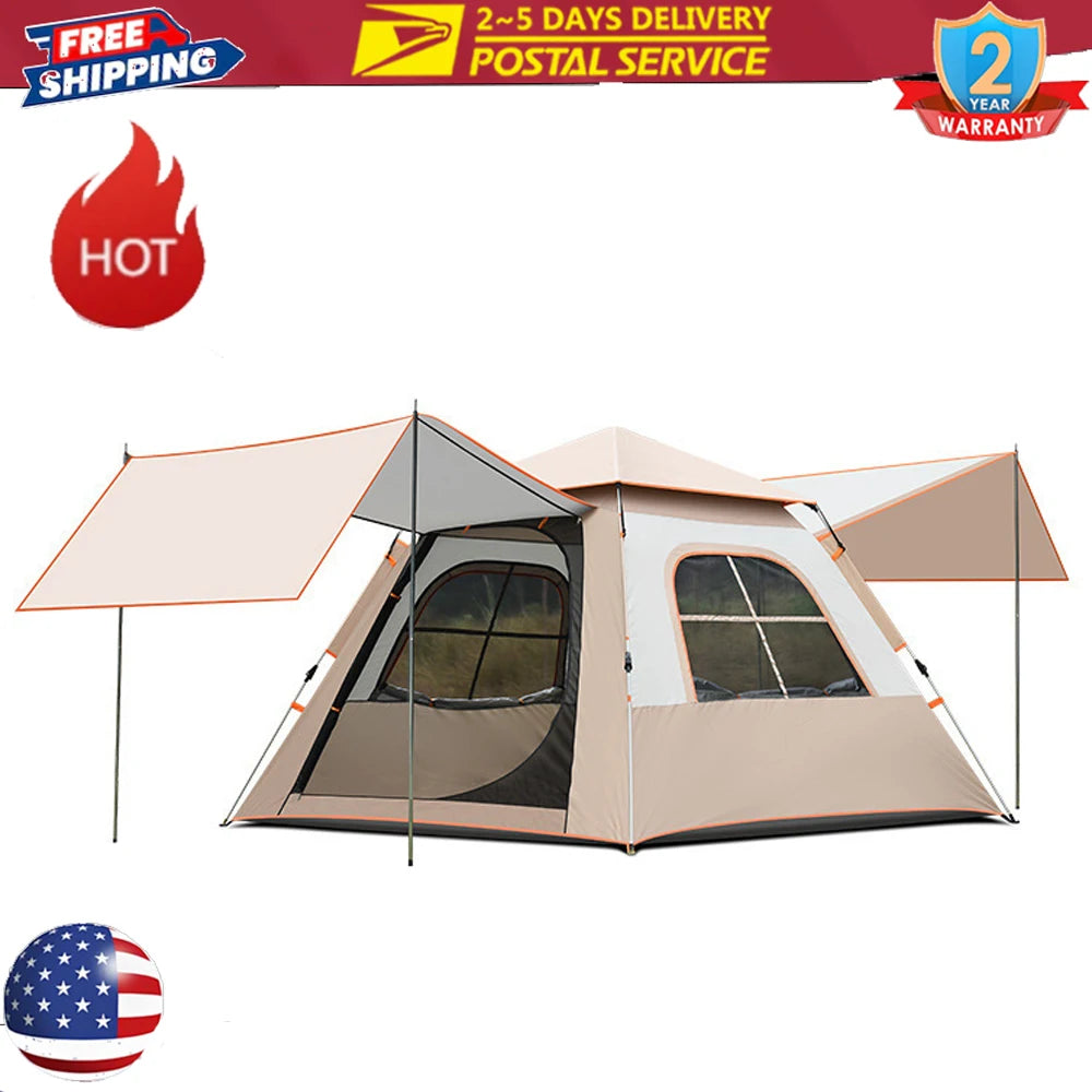 Portable Automatic Camping Tent With Canopy Two Doors