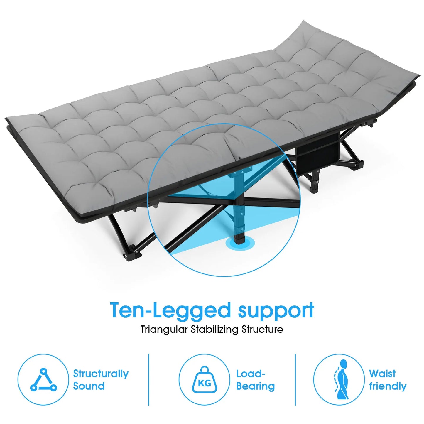Folding Camping Cot Portable Heavy Duty Bed Adults 200kg