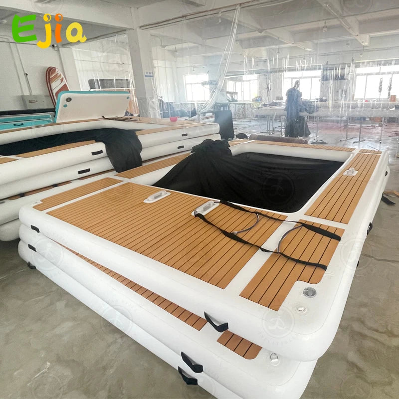 Inflatable Floating Swimming Pool Dock Platform 13x10ft Inflatable Sea Pool with Net for Yacht and Boats