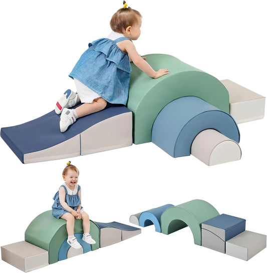 Rainbow Soft Play Set Soft Climbing Toys for Toddlers with Foldable Slide Indoor Baby Soft Foam Blocks for Climbing and Crawling