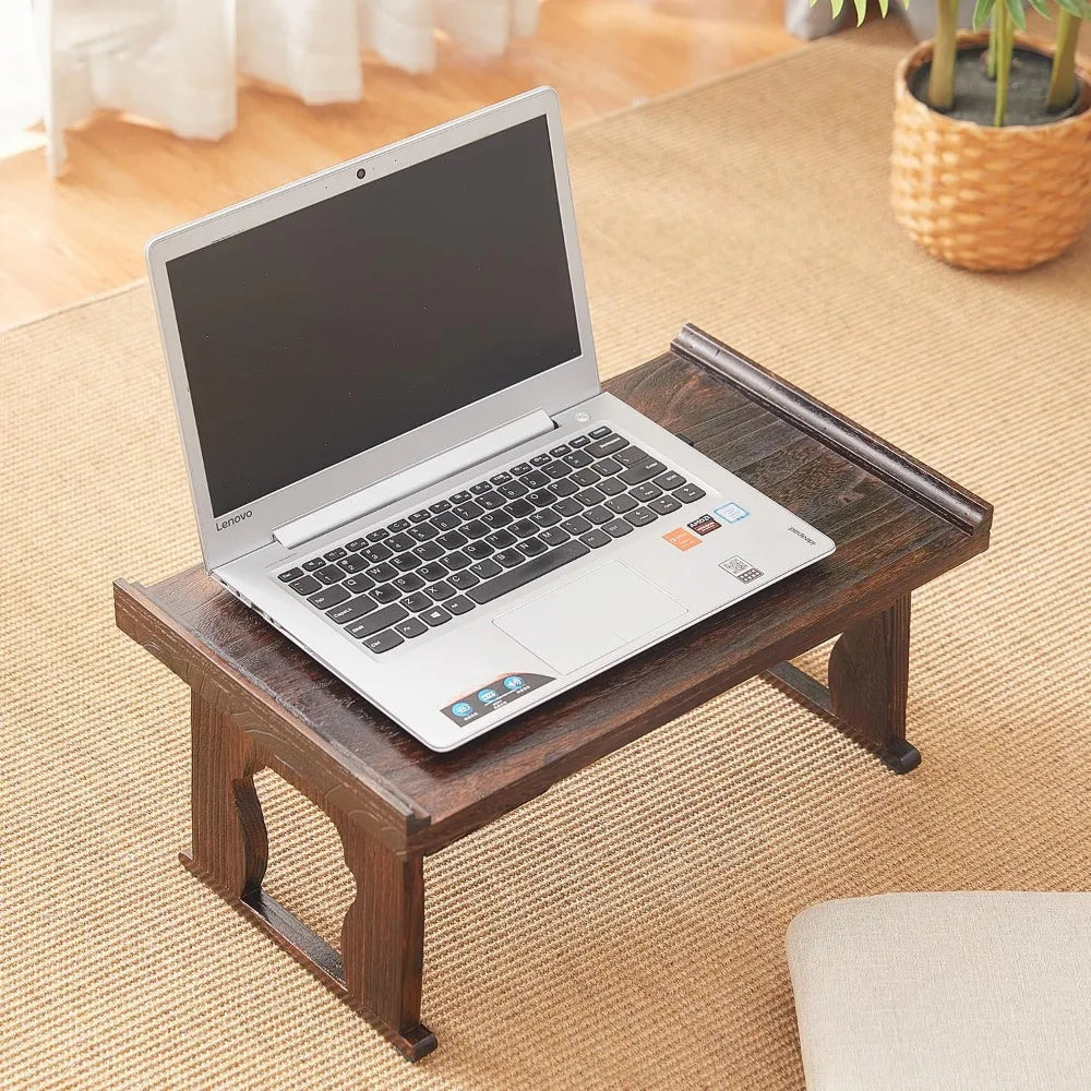 Japanese Floor Table Small Coffee Tea Table Wood Bed Table Tray with Foldable Legs Bed Laptop Desk