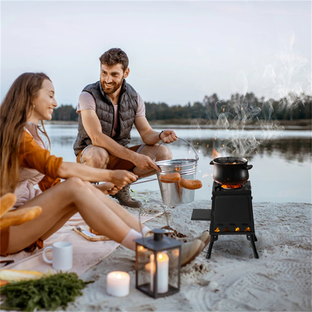 Portable Windproof Outdoor Wood Heater with Burner Stove Bin for Camping Tent
