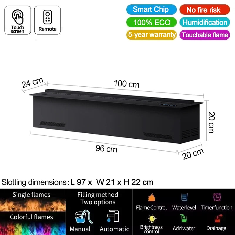 Smart Water Vapor Fireplace with 3D Flame Effect Tuya APP Control Simulated Burning Wood Sound Environmentally Friendly Humidifier