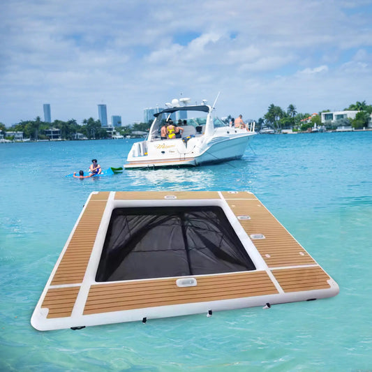 Inflatable Floating Swimming Pool Dock Platform 13x10ft Inflatable Sea Pool with Net for Yacht and Boats