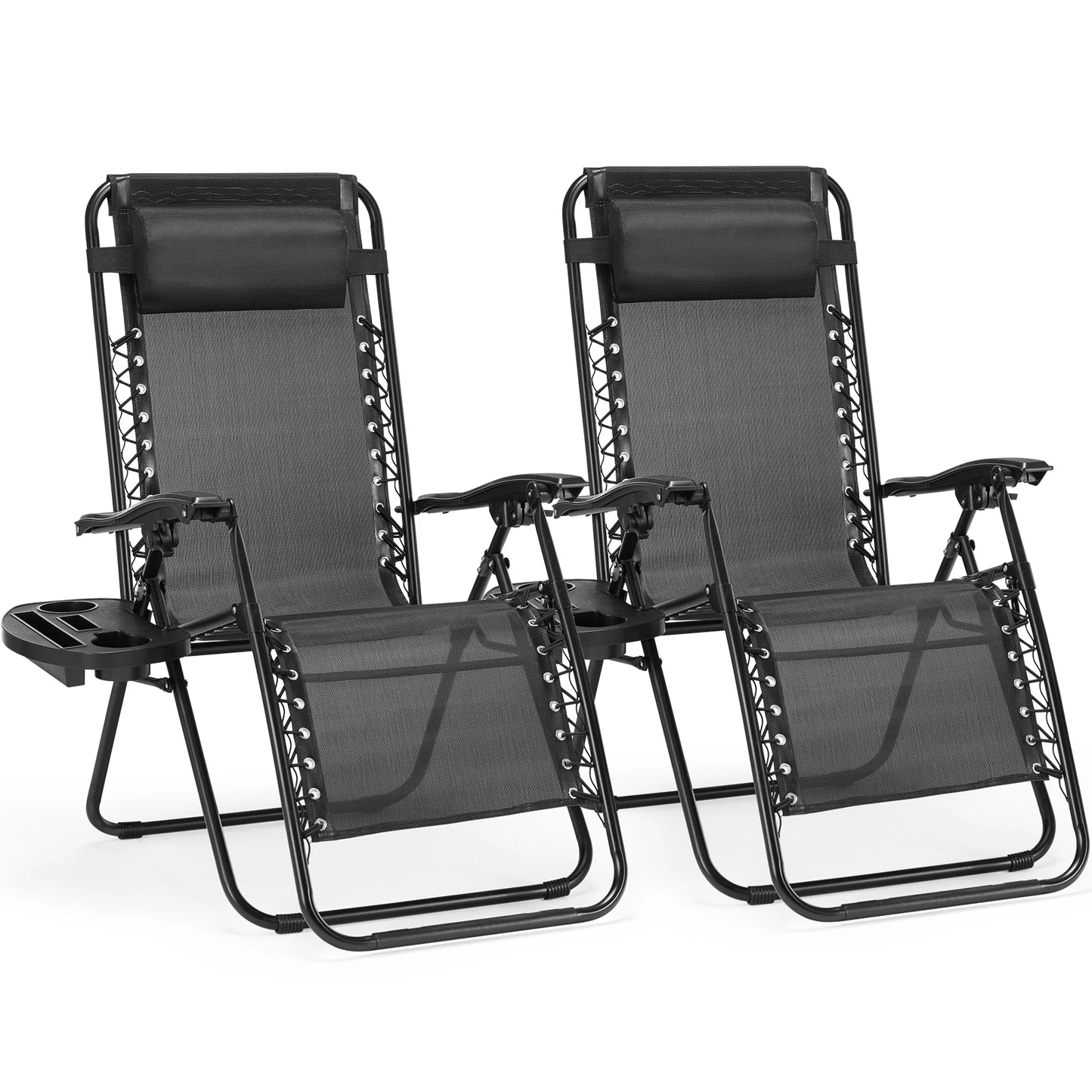 JHK Zero Gravity Recliners Set Of 2 With Cup Holder Trays