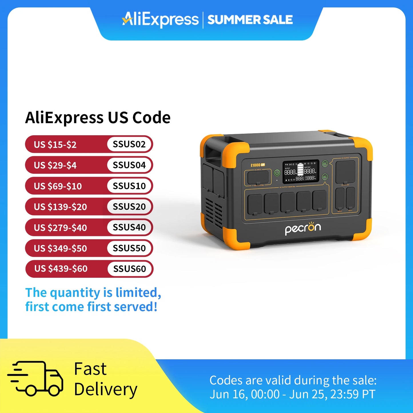 Pecron E1000LFP Portable Power Station 1024Wh LiFePO4 Battery Backup 1800W Solar Generator Expandable Fast Charging