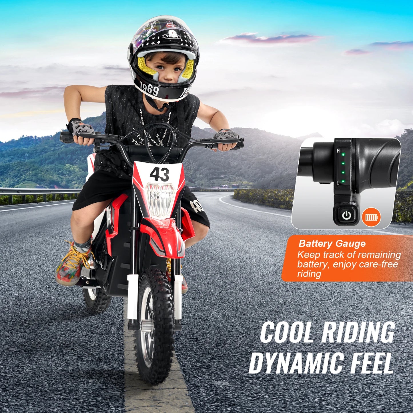 SucceBuy 36V Kids Ride On Motorcycle with Speed Up to 15.5mph Treaded Tire Battery Gauge Electric Motorcycle Toys for Children