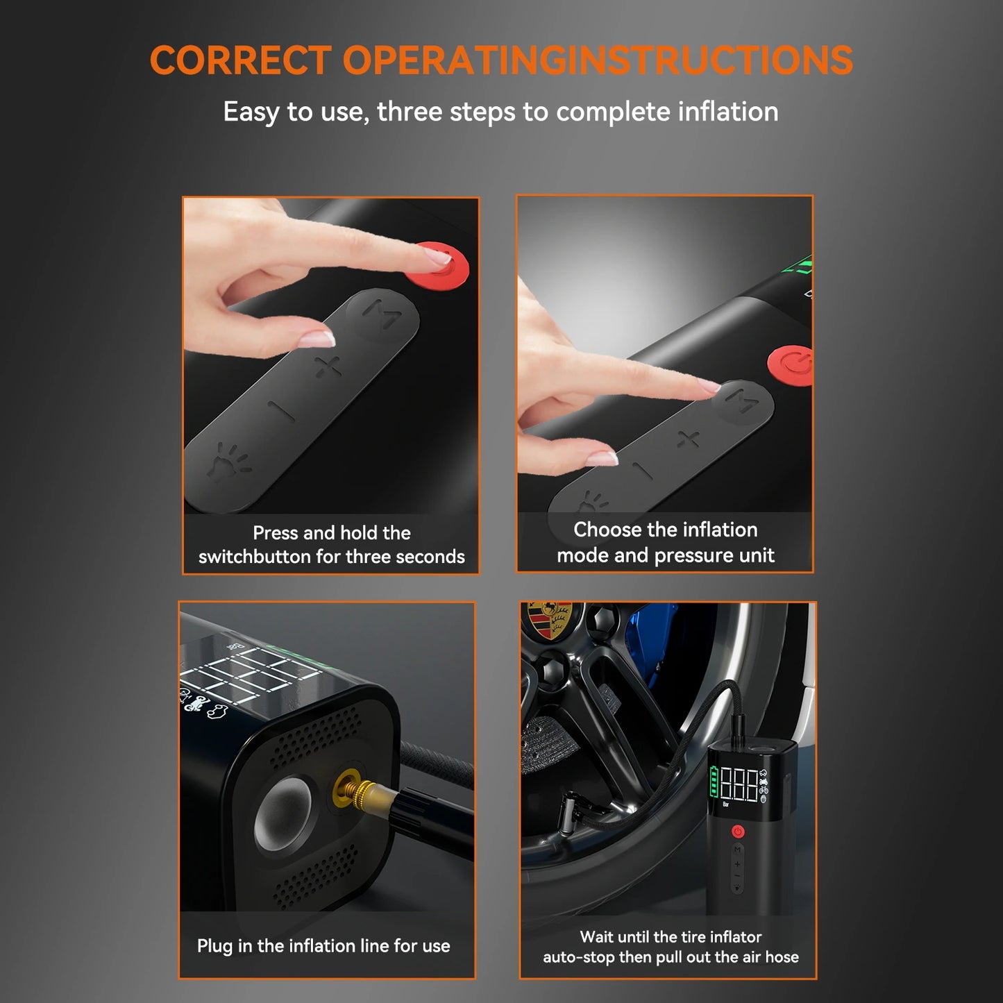 Portable Tire Inflator 150 PSI Rechargeable 5000mAh