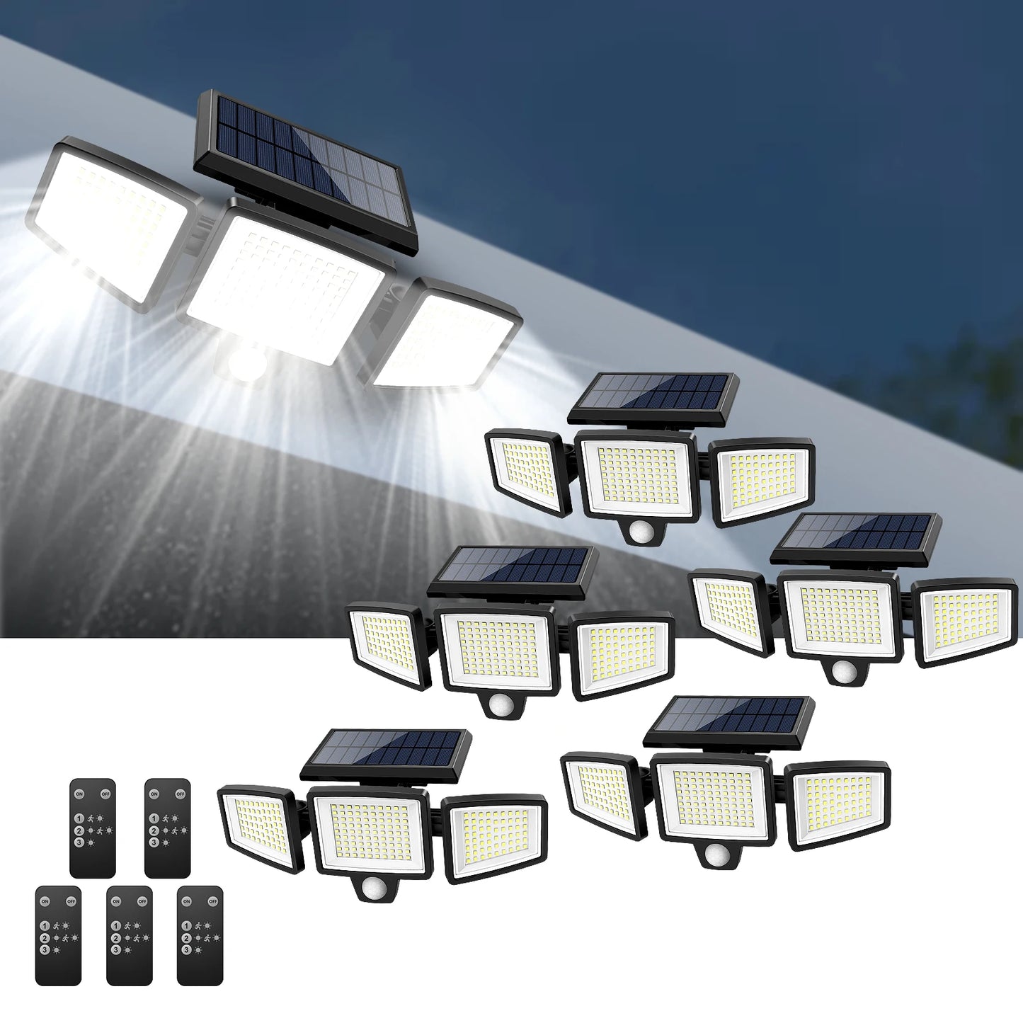 IP65 Waterproof Triple Head Solar Motion Light 210LED