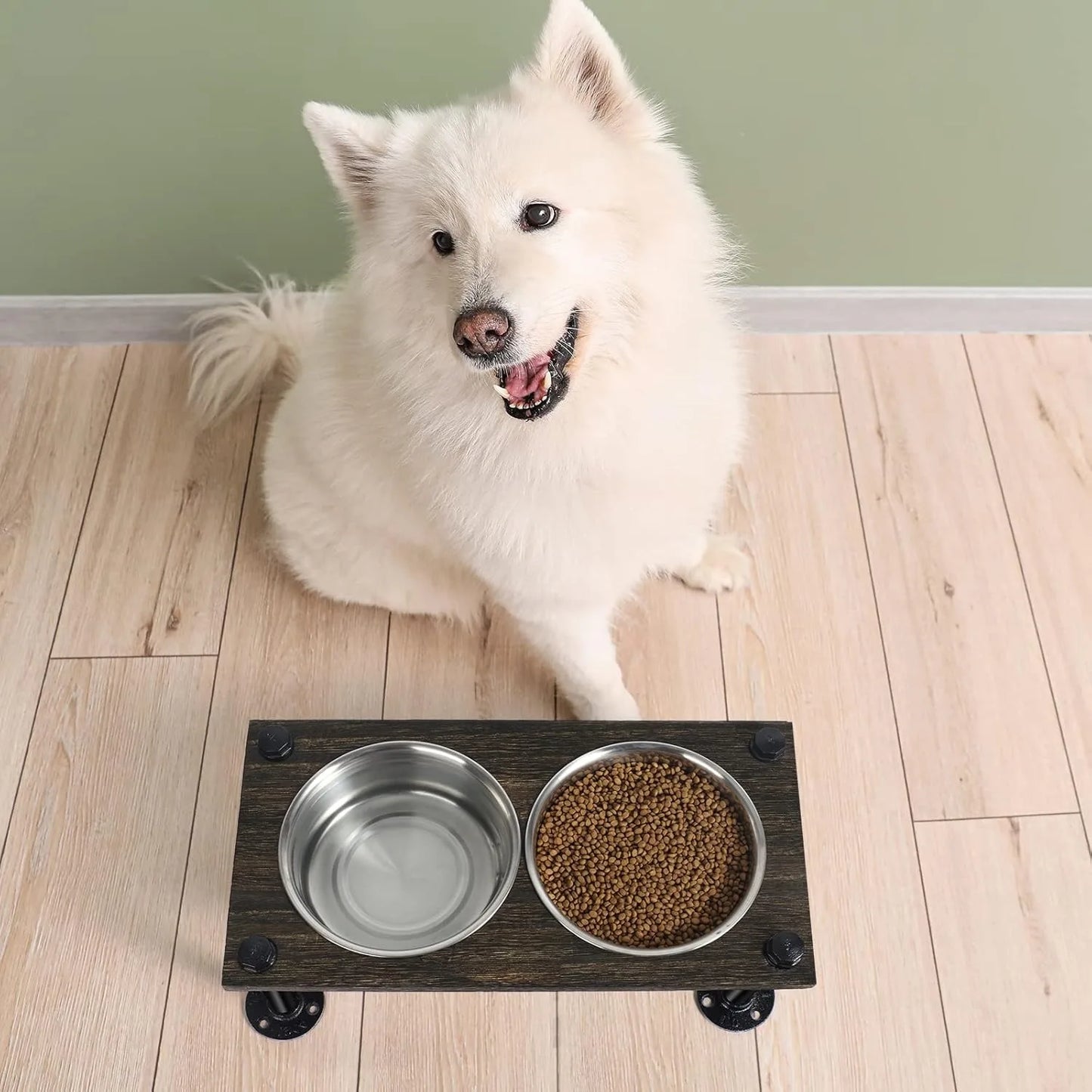 Raised Dog Bowl Stand For Large Dogs With 2 Bowls Farmhouse