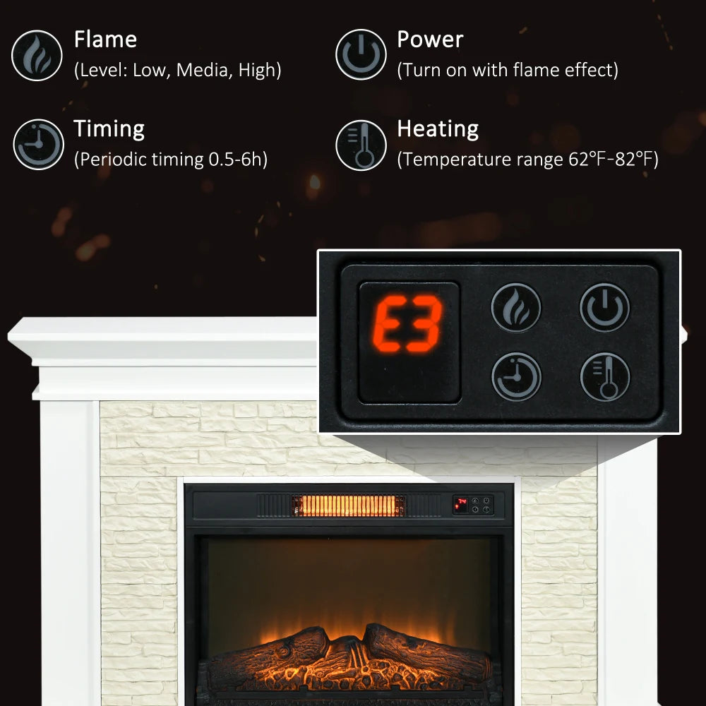 31.5 Inch Electric Fireplace with Mantel 1400W Freestanding Heater White with Remote Control Timer and Overheat Protection