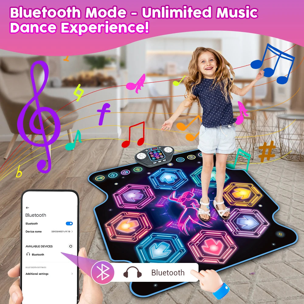 Vatos Dance Mat For Kids 27 Levels 8 LED Keys Bluetooth 5 Game Modes Built In Music Outdoor Fun Party Toys Ages 3 And Up