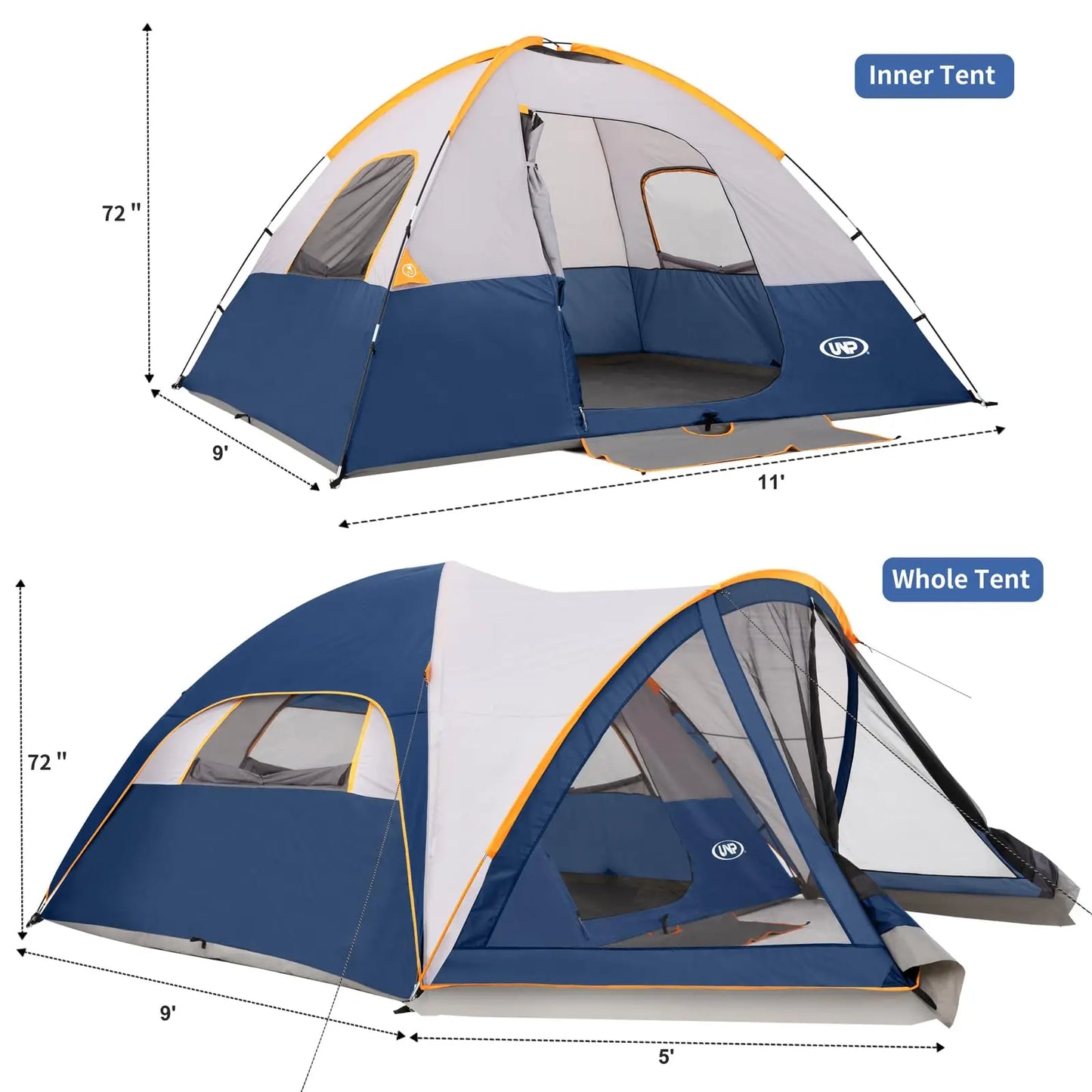 Portable 6 Person Camping Tent With Screen Room 14x11x72