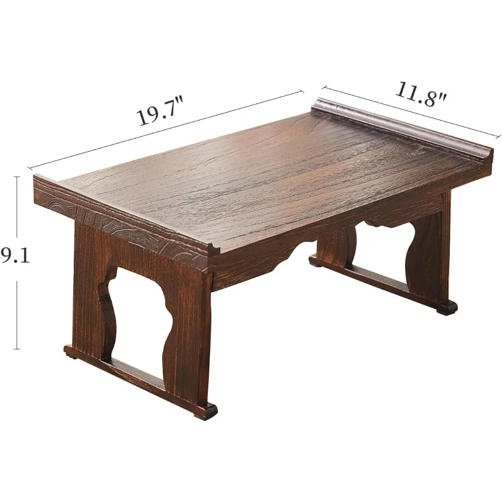 Japanese Floor Table Small Coffee Tea Table Wood Bed Table Tray with Foldable Legs Bed Laptop Desk