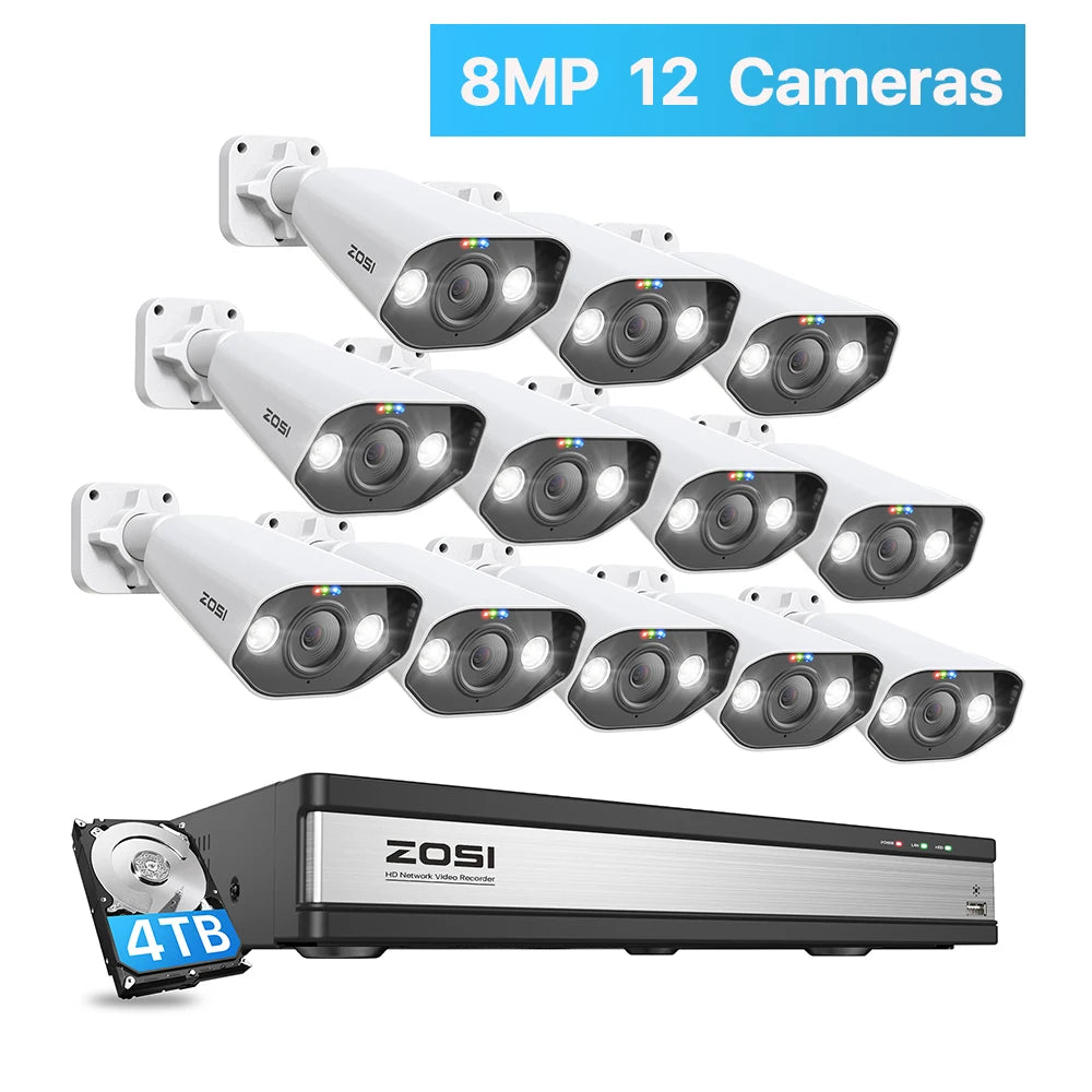 ZOSI 16CH 4K PoE 8MP NVR Security Camera System Outdoor