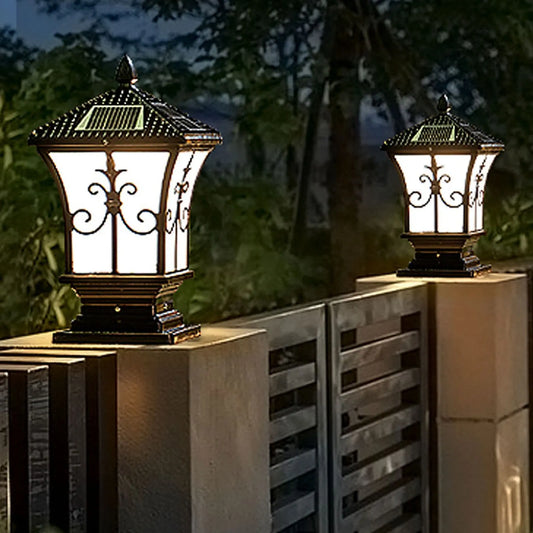 Solar LED Post Pillar Light Waterproof Black Garden