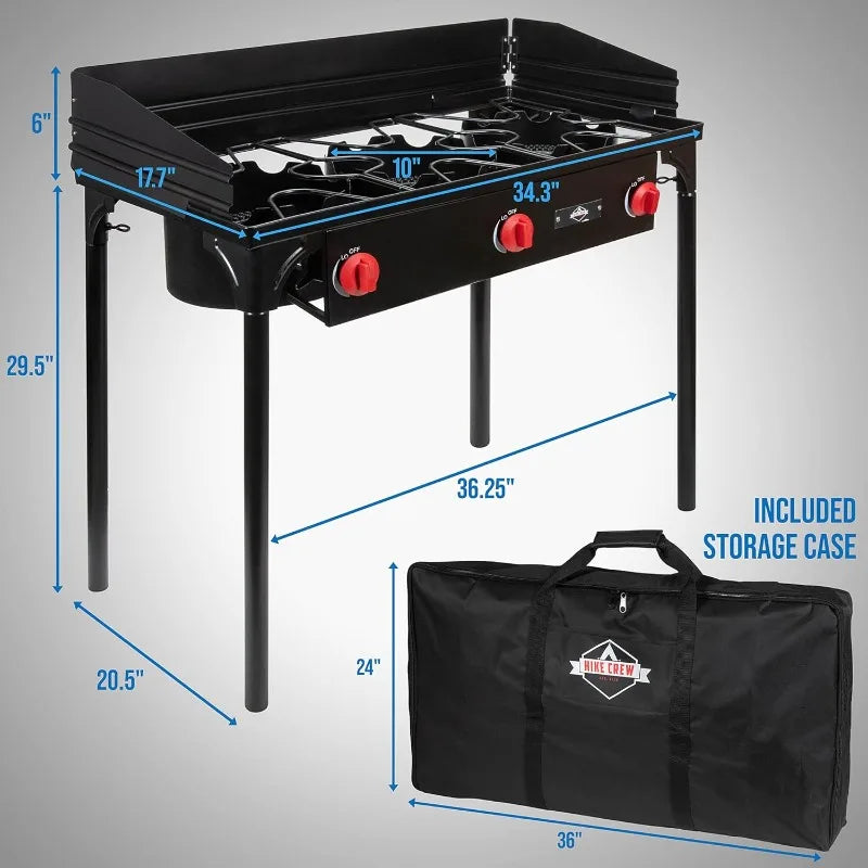 Hike Crew Cast Iron 3 Burner Outdoor Propane Portable Stove