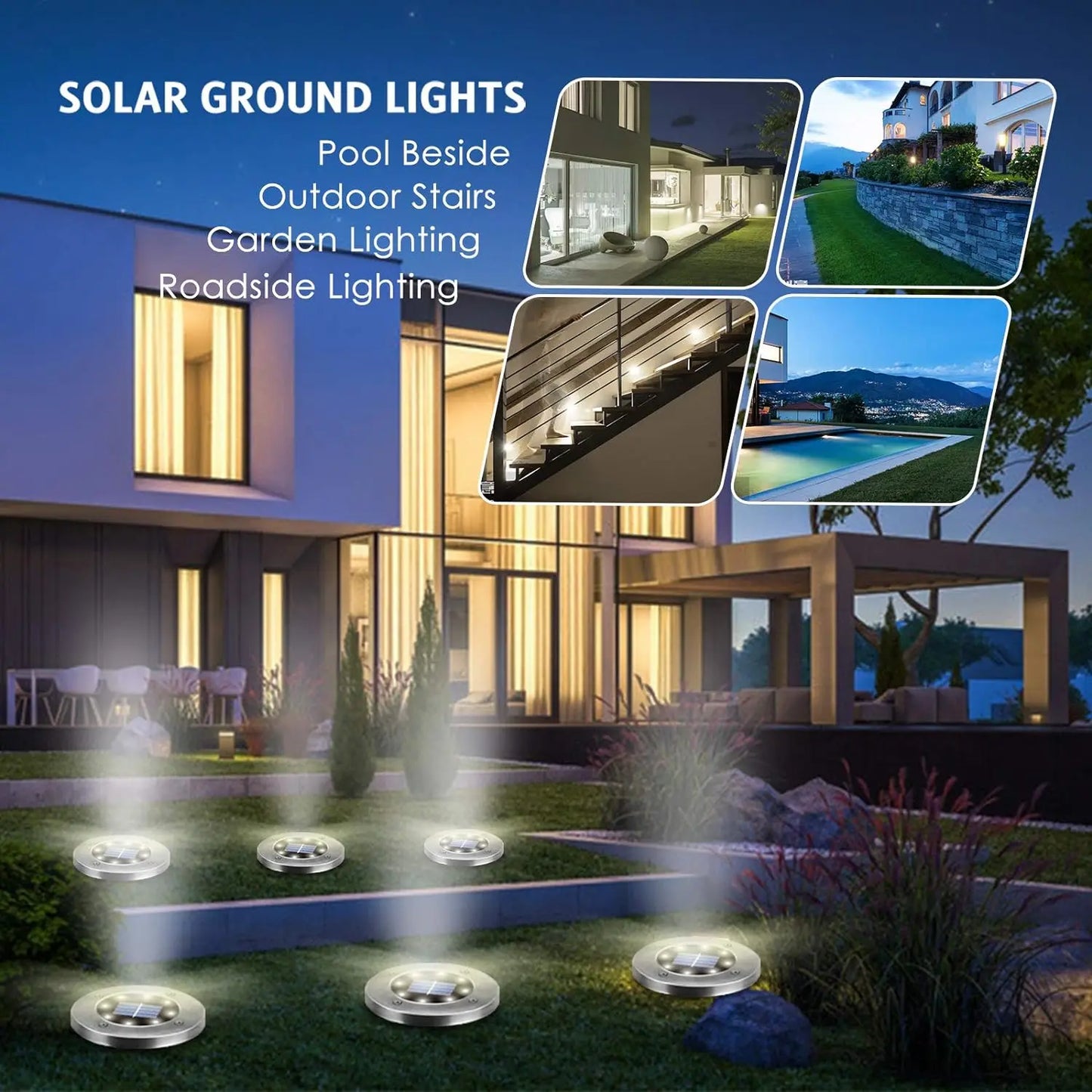 Solar Landscape Lights 8 LED Cool Warm Outdoor Garden