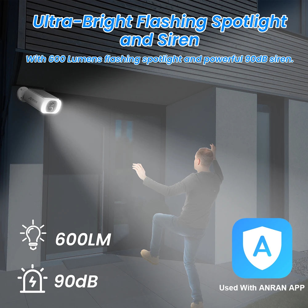 ANRAN Wireless 3MP Solar Battery Floodlight Camera And Alarm